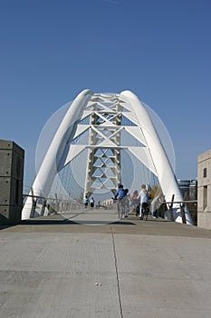 People on pedestrian bridge