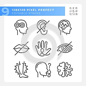 People with perception disorders linear icons set