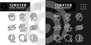 People with perception disorders linear icons set for dark, light mode