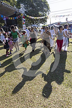 people perform folk dance during the traditional Sao Joao june fest. Brazil