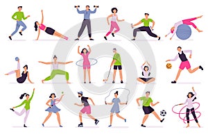 People performing sports activities. Vector illustration set