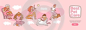 People And Pets Interaction Illustration