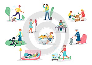 People with pets isolated set of men and women holding their domestic animals, isolated vector illustrations set. People