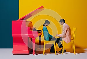 people piano modern trend music illustration concept performance art colourful. Generative AI.