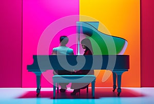 people piano music performance concept trend colourful modern art illustration. Generative AI.