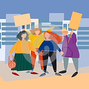 People picketing, protesting. Vector illustration