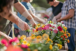 people picking flowers at a upick stand