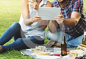 People Picnic Togetherness Relaxation Digital Tablet Technology