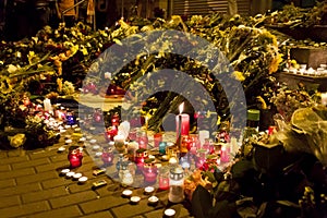 People place flowers at Dutch embassy in Kyiv