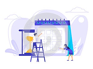 People planning concept. Entrepreneurship and planning a time schedule by filling in a time schedule. Vector illustration of