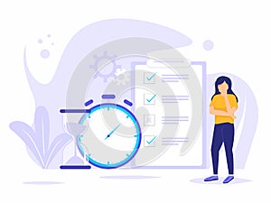 People planning concept. Entrepreneurship and planning a time schedule by filling in a time schedule. Vector illustration of woman