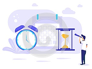 People planning concept. Planning a time schedule by filling in a time schedule. Vector illustration of a man using a trophy to