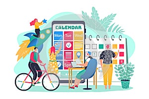 People planning work, business time management, vector illustration. Employee mark deadline for task in calendar