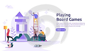 people playing board or tabletop games together concept. illustration template for web landing page, banner, presentation, social