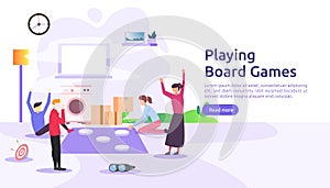 people playing board or tabletop games together concept. illustration template for web landing page, banner, presentation, social