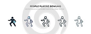 People playing bowling icon in different style vector illustration. two colored and black people playing bowling vector icons