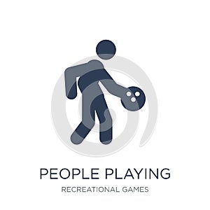 People playing Bowling icon icon. Trendy flat vector People play