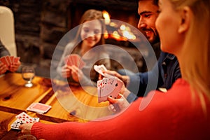 People playing card game