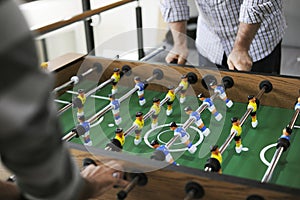 People Playing Enjoying Foosball Table Soccer Game Recreation Le