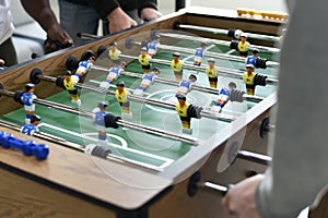 People Playing Enjoying Football Table Soccer Game Recreation Le