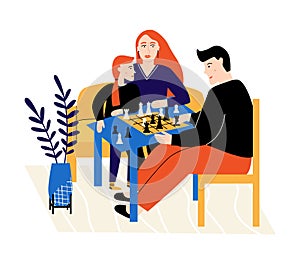 People playing a game of chess.