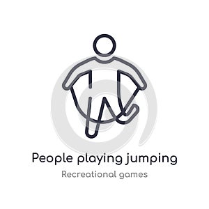 people playing jumping rope outline icon. isolated line vector illustration from recreational games collection. editable thin