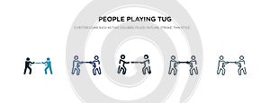 People playing tug of war icon in different style vector illustration. two colored and black people playing tug of war vector