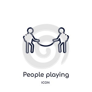 people playing tug of war icon from recreational games outline collection. Thin line people playing tug of war icon isolated on