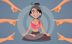 People Pointing Fingers at Stressed Young Woman Vector Illustration