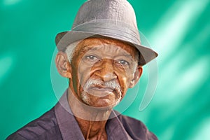 People Portrait Serious Elderly African American Man With Hat