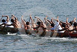 People practicing rowing