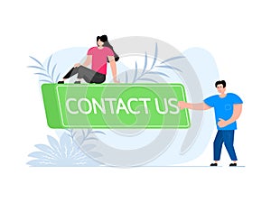 People press button with text Contact us. Click button for app and web design.