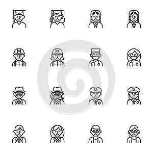 People profession line icons set