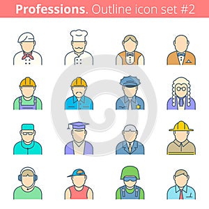 People professions and occupations color outline icon set #1