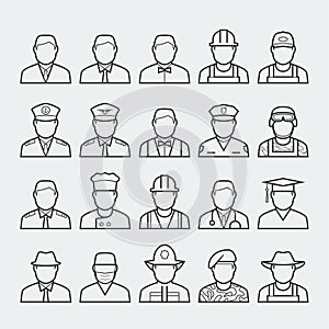 People professions and occupations icon set in outline styl