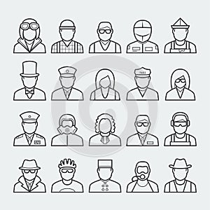 People professions and occupations icon set in outline style