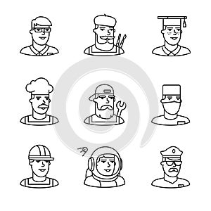 People professions paces icons thin line art set