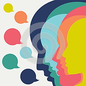 People profile heads in dialogue.  Vector background