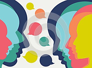 People profile heads in dialogue.  Vector background