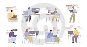 people IT programmers. technology professional corporate characters working, software development computers, script