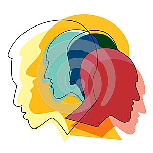 People prophile heads. Schizophrenia concept, symbol of depresion, dementia. Vector ilustration photo