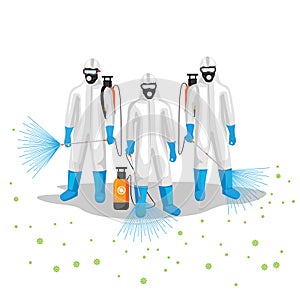 People in protective suits carry out disinfection