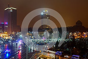 People protesting with lights, Bucharest, Romania