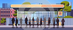 people at public transport bus station comfortable moving concept horizontal cityscape background