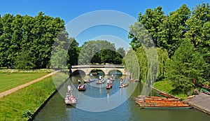 People in Punts Punting on the river Cam at Cambridge.