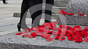 People put poppy flowers on Tomb of the Unknown Soldier in Ottawa, Canada on Remembrance Day