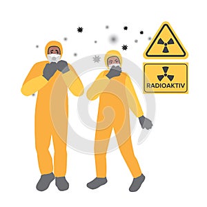 People in radiation suits and respirators. Emergency situation