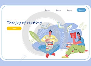 People read books in banner template for book store or literature fair, ebook