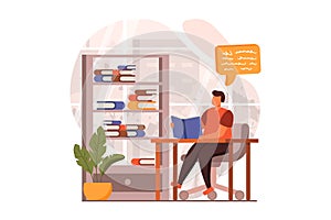 People reading book web concept in flat design. Vector illustration