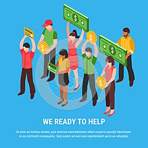 People Ready For Help Isometric Poster